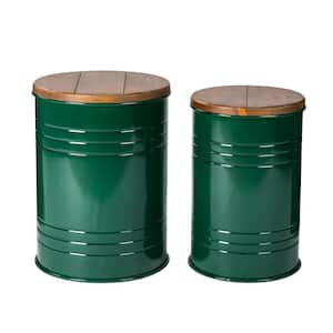 14.5 in. W Green Round Wood Storage End Table or Accent Table or Stool with Solid Wood Lid (2-Pack)