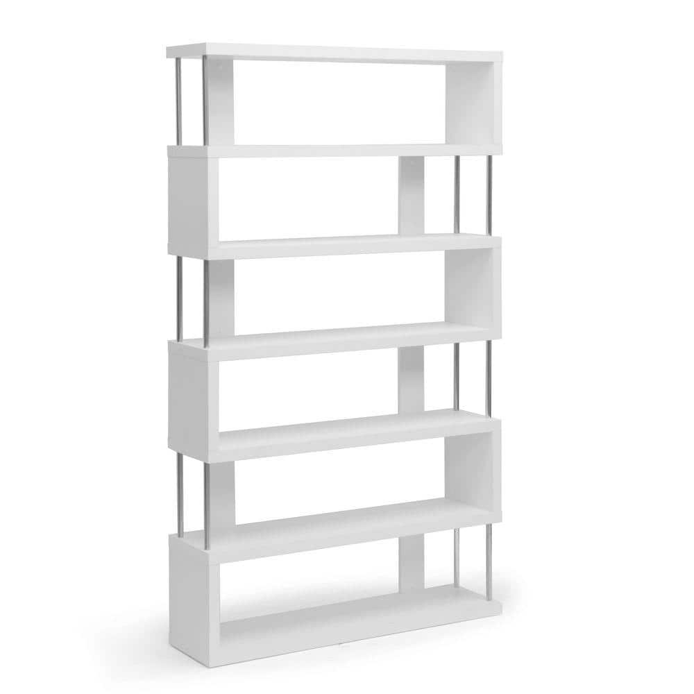 Modern 48" White Engineered Wood Bookcase with Chrome Accents