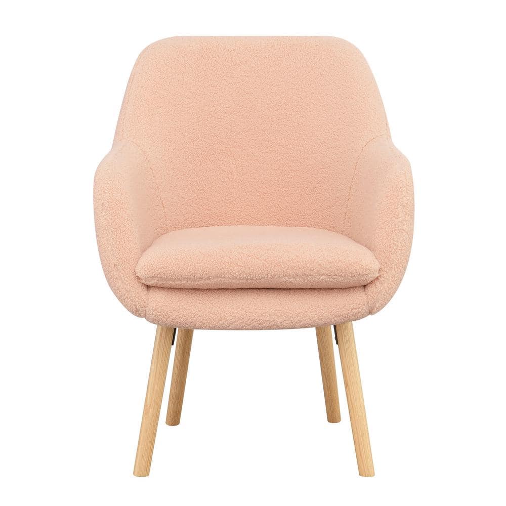 Blush Velvet Wingback Transitional Accent Chair with Wood Legs