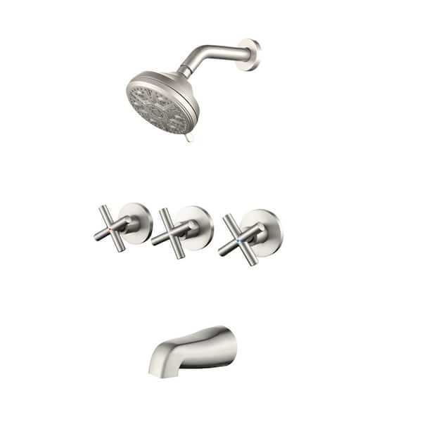 Rain 3-Handle 10-Spray Tub Shower Faucet 1.8 GPM with Pressure Balance in Gold (Valve Included)