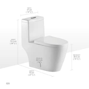 1-Piece Dual Flush 1.2 GPF/0.8 GPF Elongated High Efficiency Skirted Toilet All-in-One Toilet in White Seat Included
