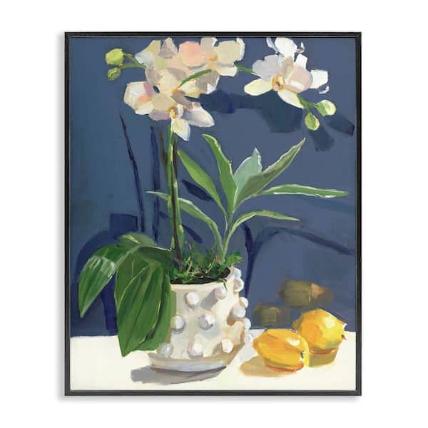 Stupell Industries White Orchids and Lemons by Jenny Westenhofer Black Framed Nature Giclee Art Print 14 in. x 11 in.