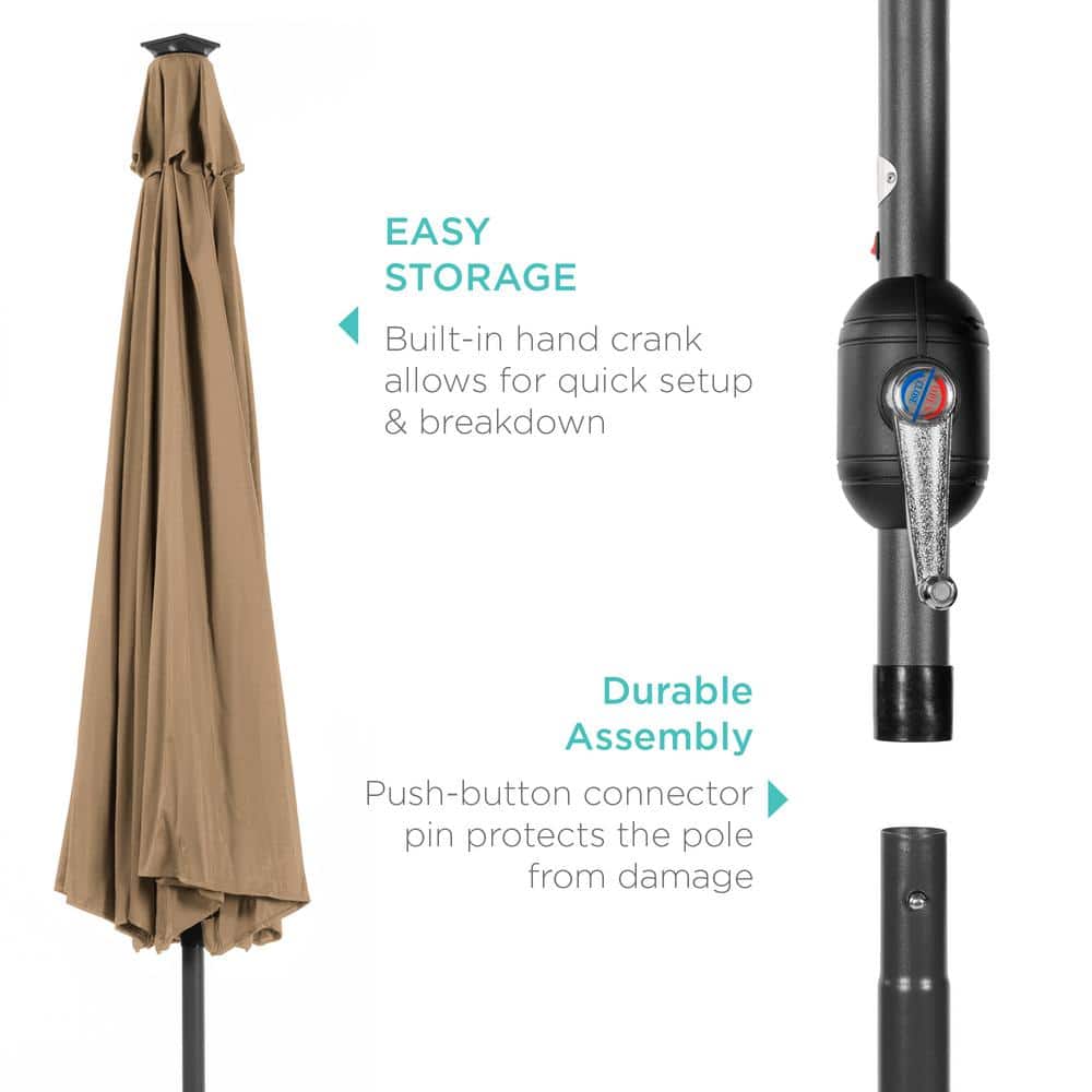 Tan Solar LED Lighted Patio Umbrella with Tilt Adjustment
