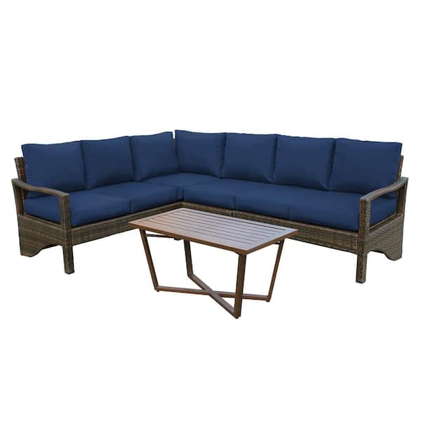 Leisure Made Augusta 5-Piece Wicker Outdoor Sectional Set with Navy Cushions