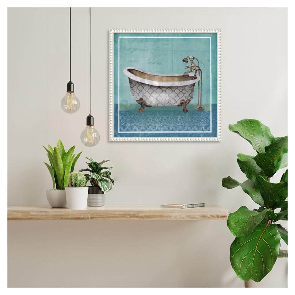 Regal Blue Bathtub Canvas Art with Beaded Frame