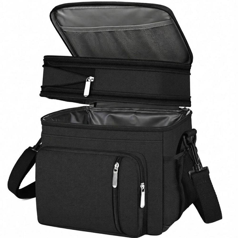 Black Double-Layer Leakproof Insulated Lunch Bag Large-Capacity Tote for Work Beach Picnic Travel Adult price history on PriceWatchPro