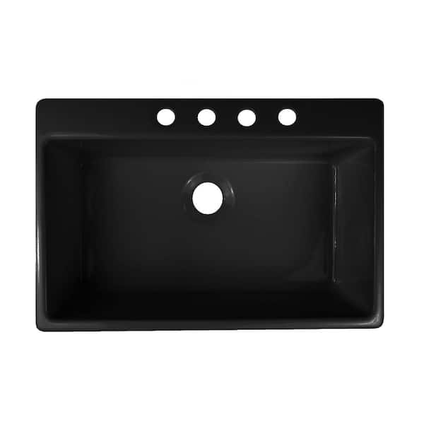 Lyons Industries Essence Drop-In Acrylic 33x22x9 in. 4-Hole Single Bowl Kitchen Sink in Black