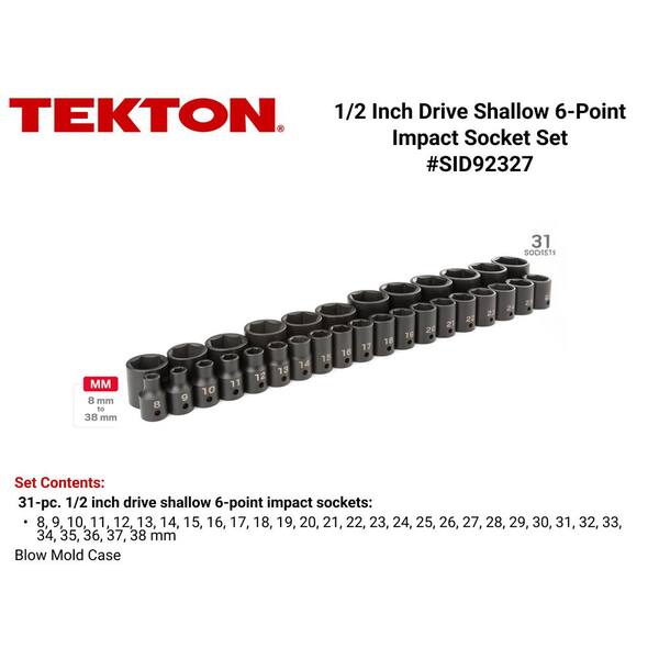 TEKTON 1/2 in. Drive 6-Point Impact Socket Set, 31-Piece (8 mm