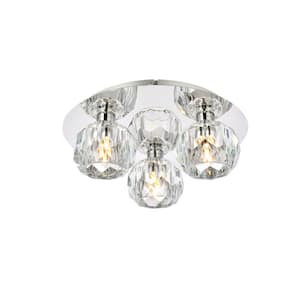 Timless Home 12 in. 3-Light Modern Chrome And Clear Flush Mount with No Bulbs Included