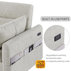 55 in. Beige Pull Out Sleep Sofa Bed Microfiber 2-Seater Loveseat Sofa Couch with 2-Soft Pillows and USB Ports