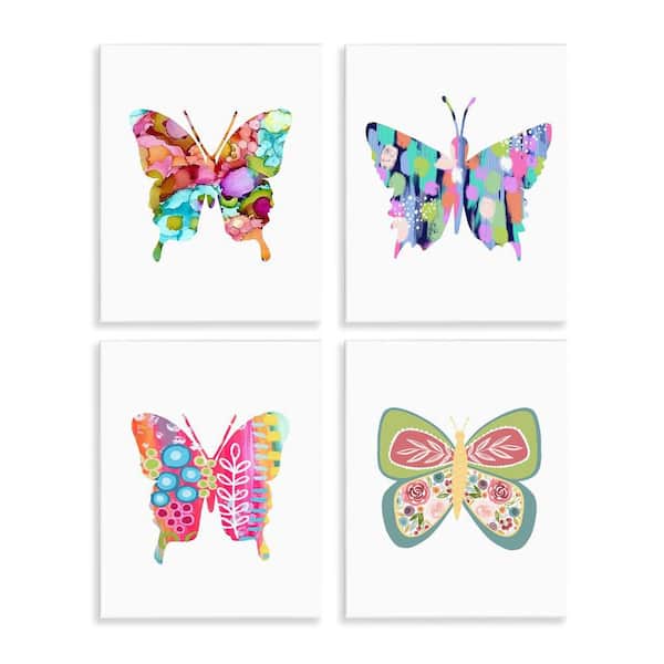 Stupell Industries Bold Patterned Butterflies by Lisa Nohren 4 Pieces Unframed Animal Graphic Art Print 14 in. x 11 in.