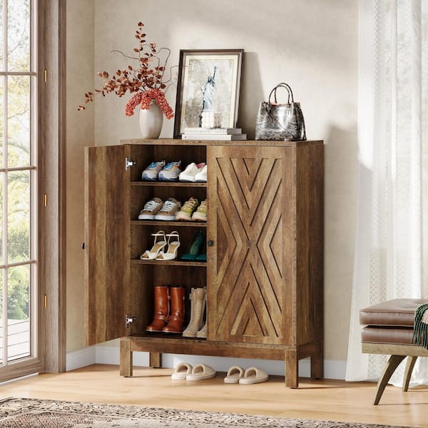 BYBLIGHT Lauren 43 H Wooden Brown Shoe Storage Cabinet