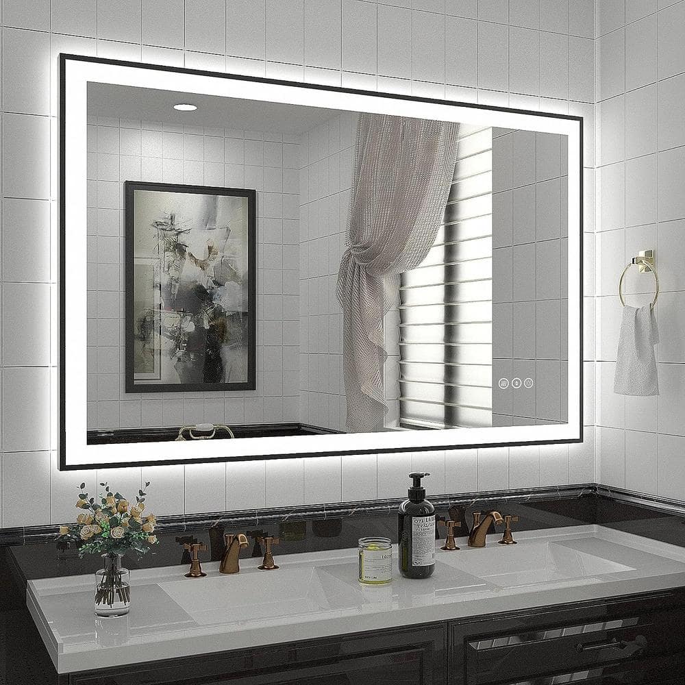 48 in. W x 30 in. H Rectangular Space Aluminum Framed Dual Lights Anti-Fog Wall Bathroom Vanity Mirror in Tempered Glass price history on PriceWatchPro