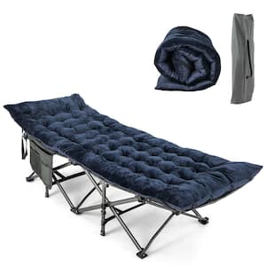 Wide Foldable Camping Cot Heavy-Duty Steel Sleeping Cot with Sleeping Mattress Navy