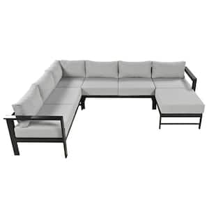 Grey Patio 6-Seats Conversation U-shaped Multi-person Outdoor Sofa Set with Cushions Aluminum Frame Waterproof Fabric