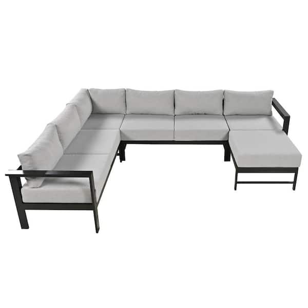 ITOPFOX Grey Patio 6-Seats Conversation U-shaped Multi-person Outdoor Sofa Set with Cushions Aluminum Frame Waterproof Fabric