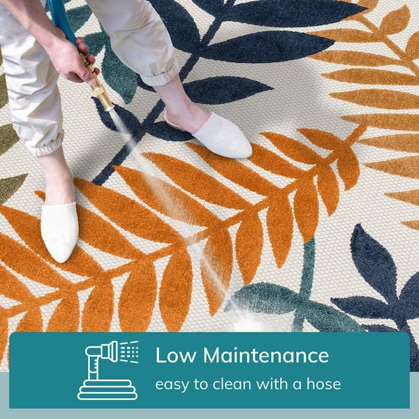 Dorado Mariah Modern Floral Blue 2 ft. 7 in. x 9 ft. 10 in. Runner High-Low Indoor/Outdoor Area Rug