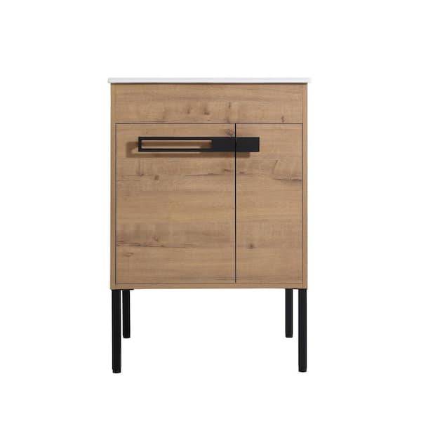 24 in. W x 18.3 in. D x 35 in. H Freestanding Bath Vanity in Light Brown with White Ceramic Vanity Top