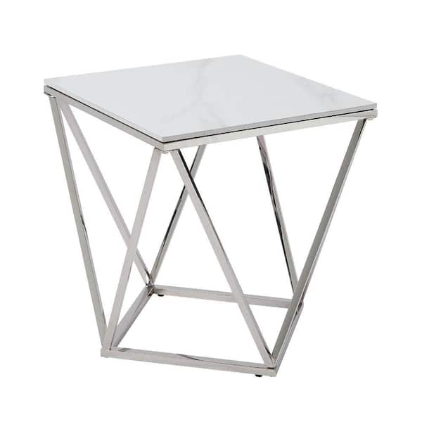 Benjara Allie 20 in. White Square Stone End Table BM336345
