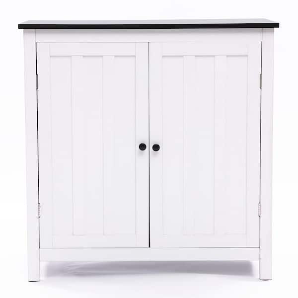 LuxenHome White and Black Accent Storage Cabinet with Doors and Shelf