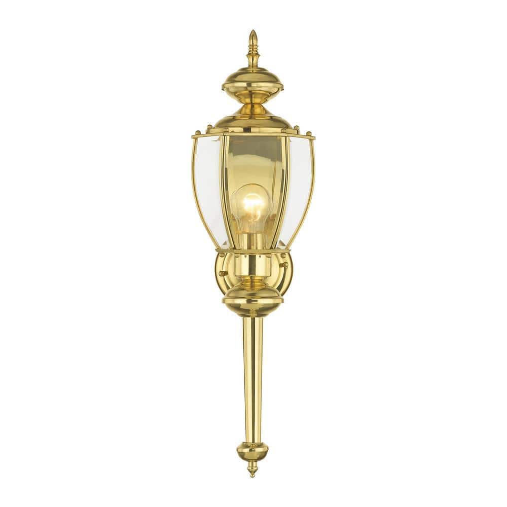 Elegant Polished Brass Outdoor Wall Lantern with Clear Beveled Glass