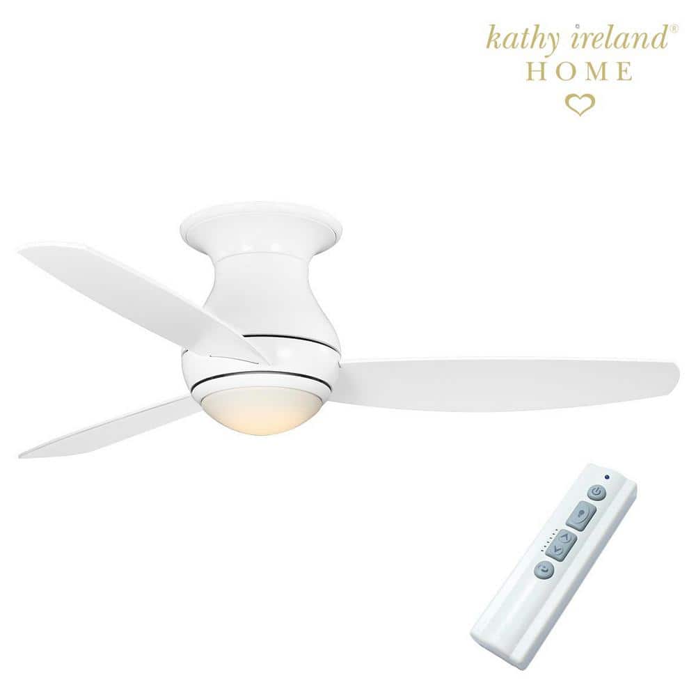 Curva Sky 52 in. Outdoor Matte White Hugger Ceiling Fan with LED Light and Remote Control -  Kathy Ireland, KICF535
