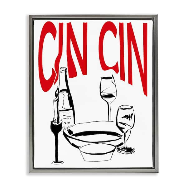 Stupell Industries Cin Cin Wine Glasses by Melissa Wang Gray Floater Frame Food Graphic Art Print 31 in. x 25 in.