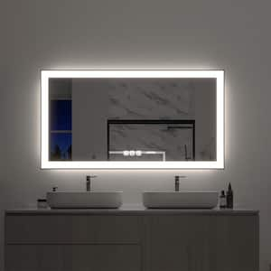 55 in. W x 30 in. H Rectangular Framed LED Anti-Fog Wall Mirror in Black with Backlit and Front Light