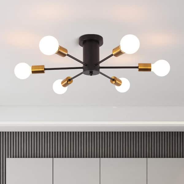 Genoci 6 Light Modern Black Sputnik Chandelier for Living Room Dining ...