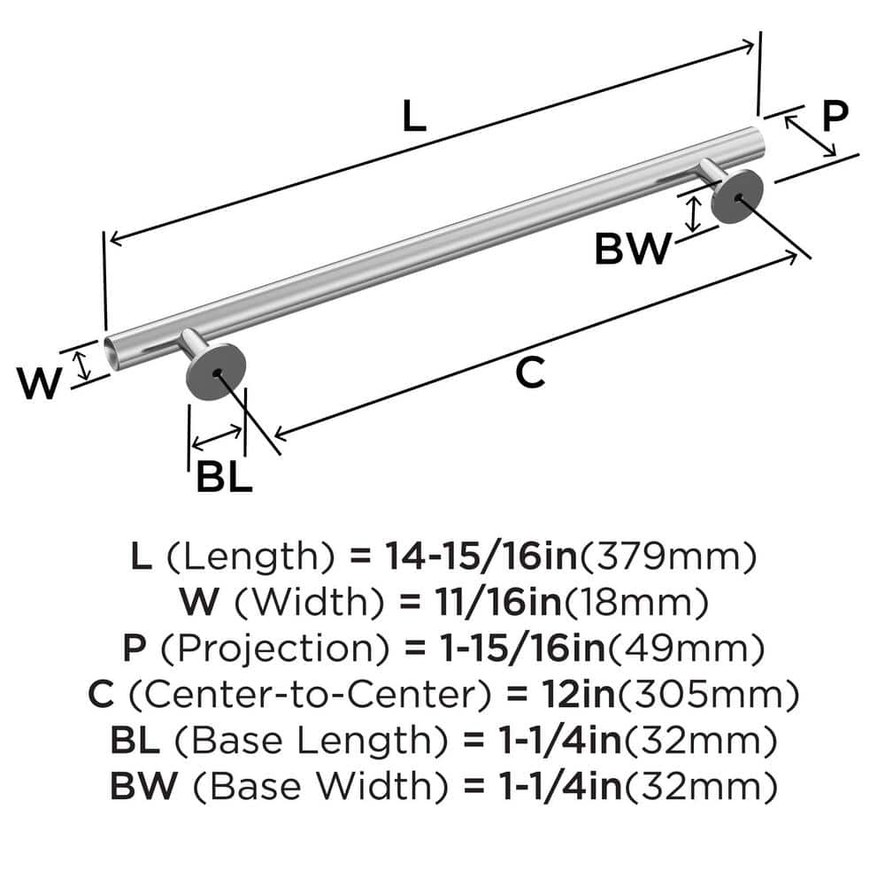 Polished Chrome Modern Appliance Pull with Mounting Hardware