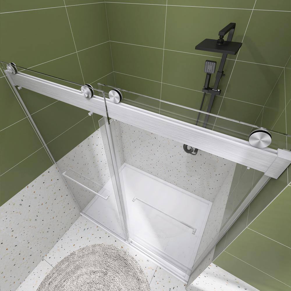 60'' Brushed Nickel Frameless Sliding Shower Door with Clear Glass