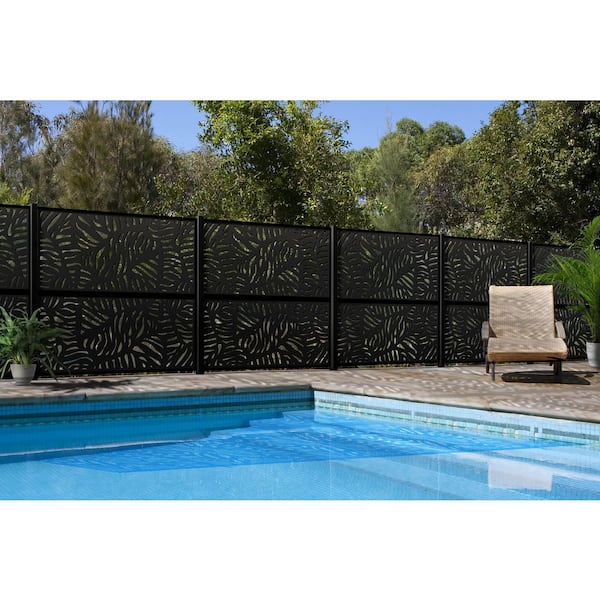 96 in x 2 in. x 2in. Black Galvanized Steel Fence Post (for in-ground Decorative Privacy Panels and Slat Fence Installs)