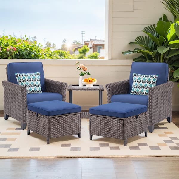 Buenaola Nyajiah 5-Piece Wicker Patio Conversation Set with Blue Cushions