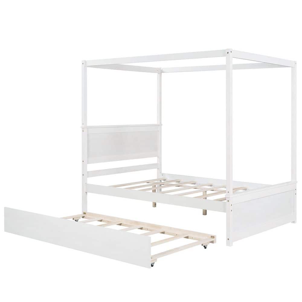 White Wood Frame Full Size Platform Bed with Trundle Bed price history on PriceWatchPro