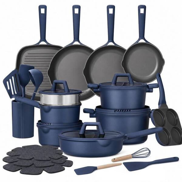 31-Piece Nonstick Aluminum Cookware Set in Blue, Pots and Pans Set, Induction Titanium Cookware, Non-Toxic, PFOA Free