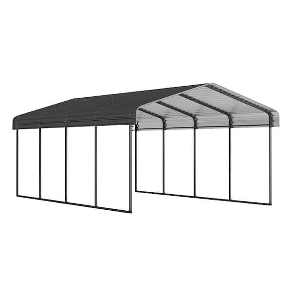 12 ft. x 20 ft. x 8 ft. Black Metal Outdoor Garage Car Shelter Carport with Enhanced Base and Galvanized Steel Roof
