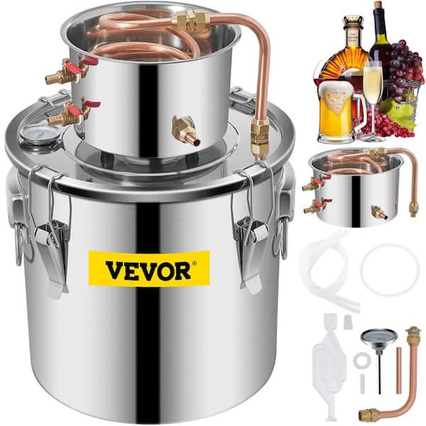 Sliver VEVOR 50L 13.2Gal Water Alcohol Distiller 304 Stainless Steel Moonshine Wine Making Boiler Home Kit with Thermometer for Whiskey Brandy Essential Oils 