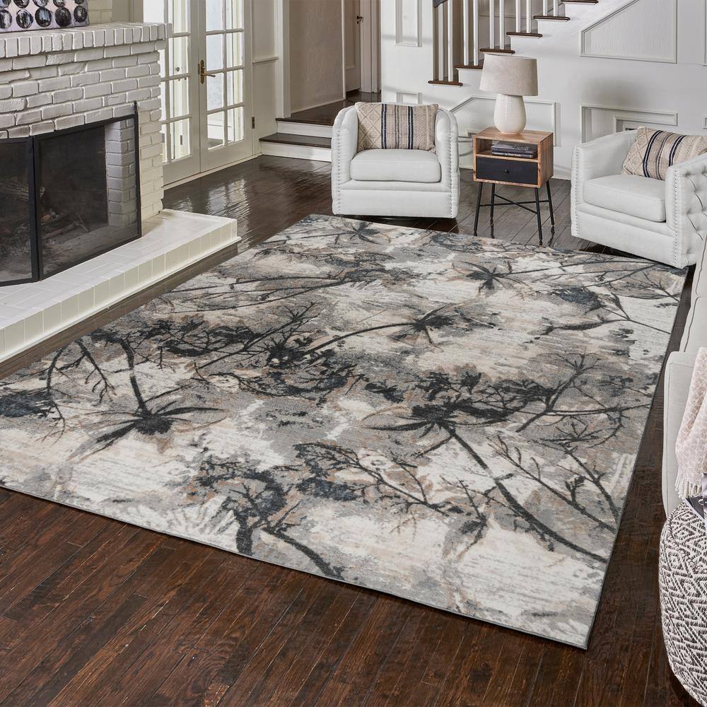 Gray Abstract Tufted Washable Reversible 5' x 7' Synthetic Rug