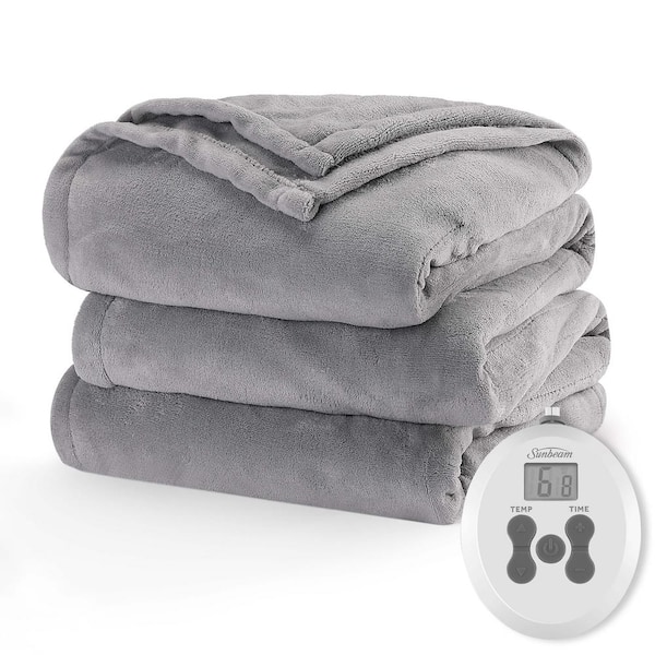 Sunbeam 62 in. x 84 in. Nordic Premium Heated Electric Blanket, Twin Size, Light Marble Grey