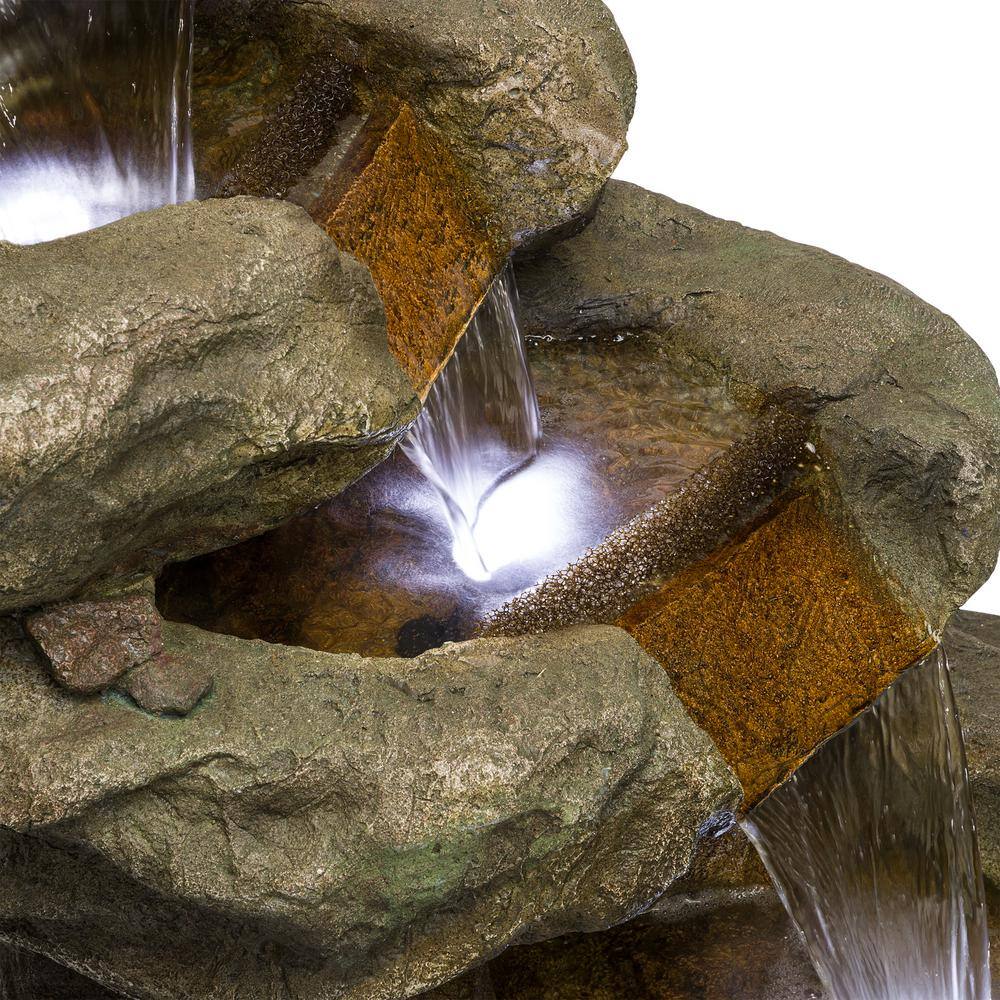48" Dark Moss Green Multi-Tier Resin Outdoor Waterfall Fountain with LED Lights