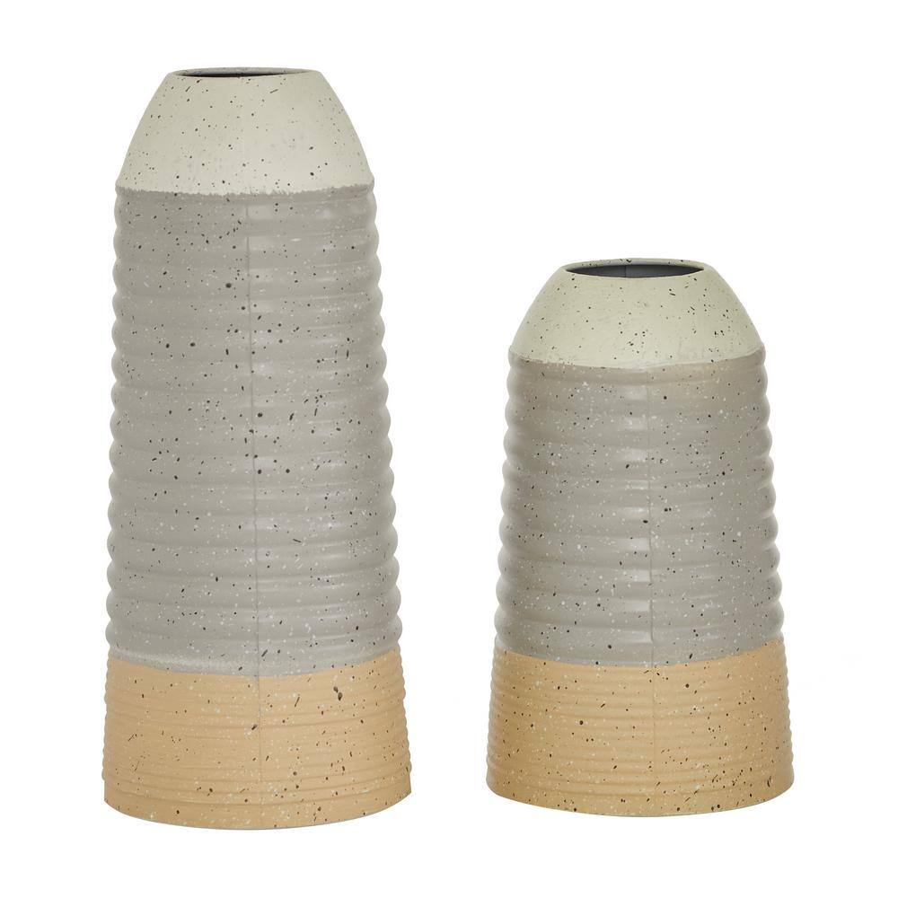 Ripple Textured Multi-Colored Metal Vase Duo 5.9" x 13.95"