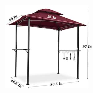 8 ft. x 5 ft. Burgundy Outdoor Grill Gazebo Shelter Tent with Hook and Bar Counters