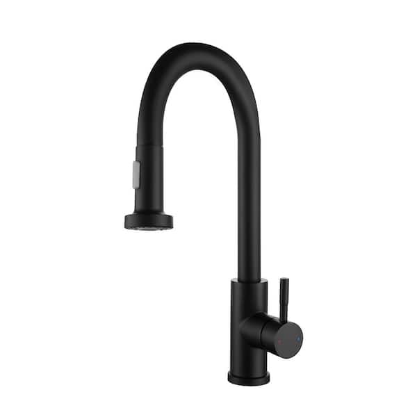 Amuring Single Handle Pull Out Sprayer Kitchen Faucet in Matte Black
