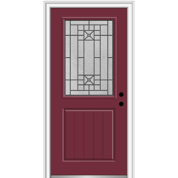 MMI DOOR 32 in. x 80 in. Courtyard Left-Hand 1/2-Lite Decorative Painted Fiberglass Smooth Prehung Front Door on 6-9/16 in. Frame