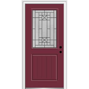 36 in. x 80 in. Courtyard Left-Hand 1/2-Lite Decorative Painted Fiberglass Smooth Prehung Front Door on 6-9/16 in. Frame
