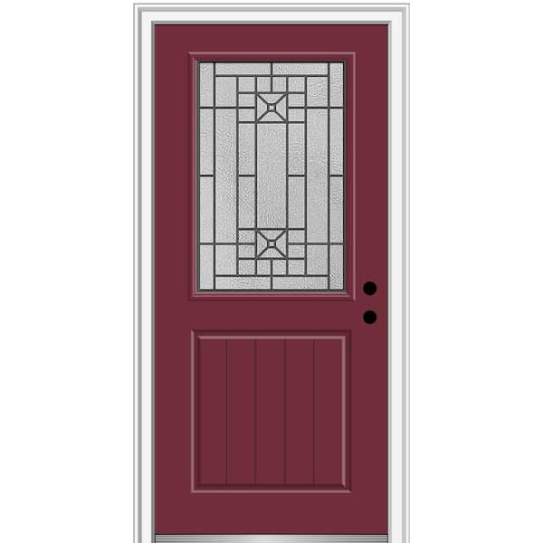 MMI Door 36 in. x 80 in. Courtyard Left-Hand 1/2-Lite Decorative Painted Fiberglass Smooth Prehung Front Door on 6-9/16 in. Frame