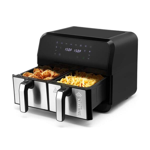 HOLSTEIN HOUSEWARES 8 qt. Black Stainless steel Dual basket Air Fryer ...