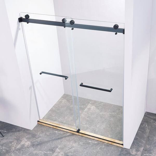 Staykiwi 60 in. W x 72 in. H Double Sliding Framed Shower Door in Matte Black Finish with Clear Glass