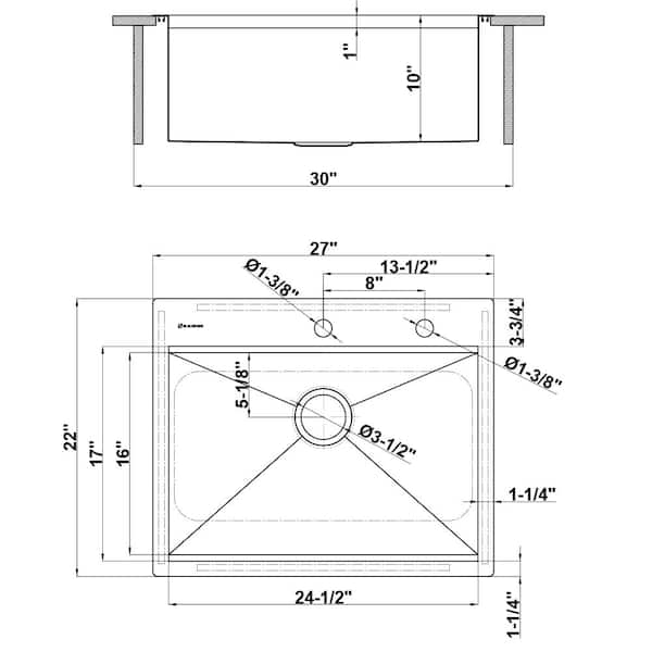 Glacier Bay Zero Radius Undermount 18g Stainless Steel 27 in. Single Bowl Workstation Kitchen Sink with Accessories