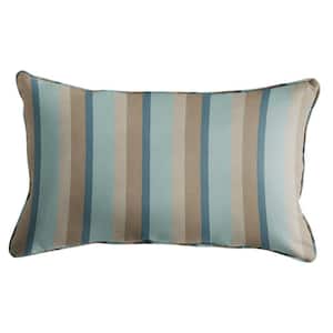 Sunbrella Blue Taupe Stripe Rectangular Outdoor Corded Lumbar Pillow